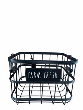 NEW Rae Dunn Farm Fresh Black Metal Basket Farmhouse Kitchen Home Decor
